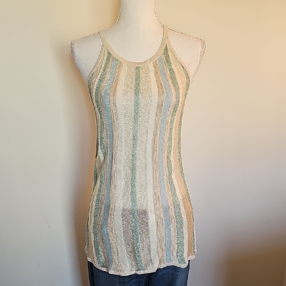 White House Black Market Striped Tank Top - Cream, Green, Blue, Tan